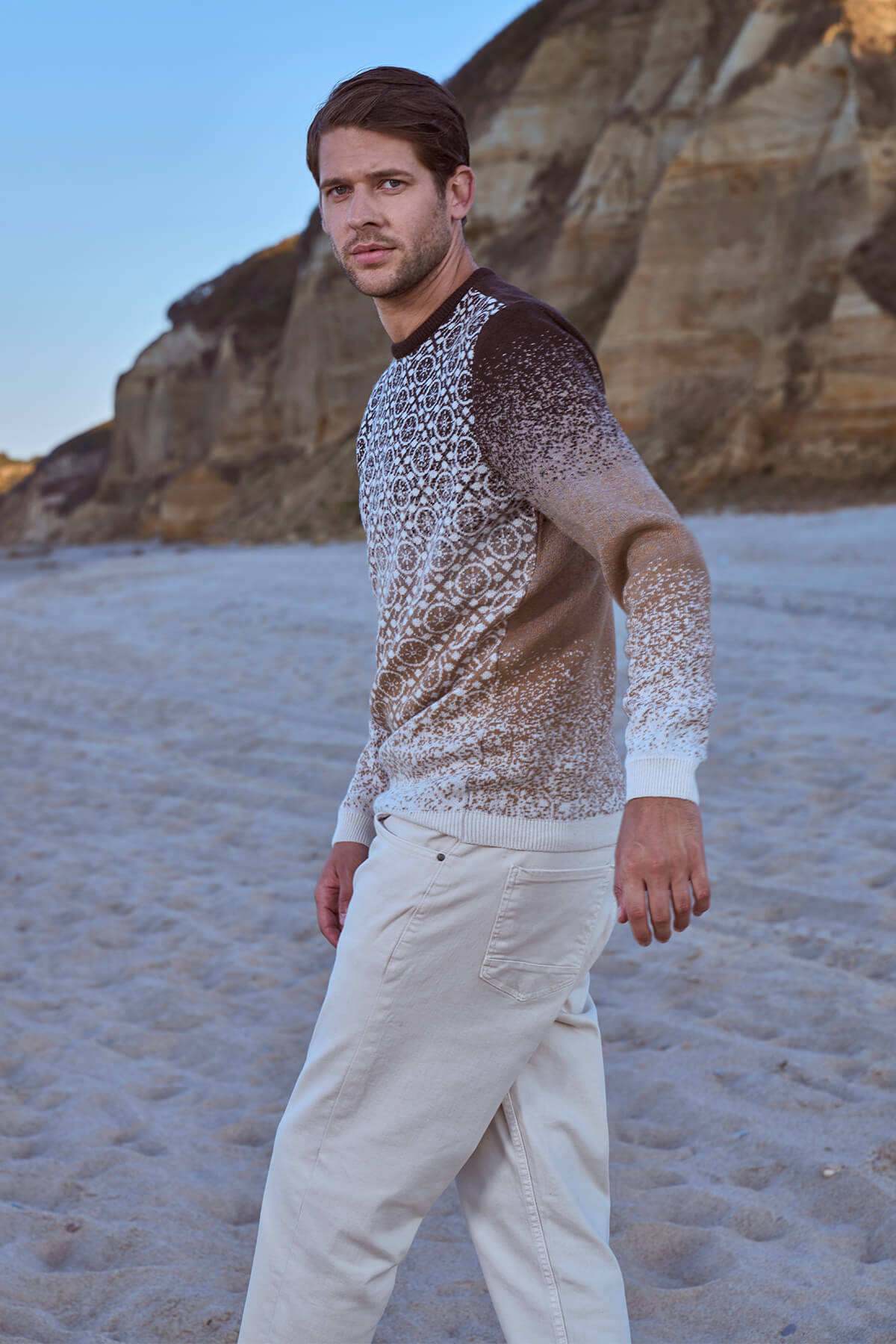 Sıfır Yaka Triko Kazak - Kemik (2) Sementa