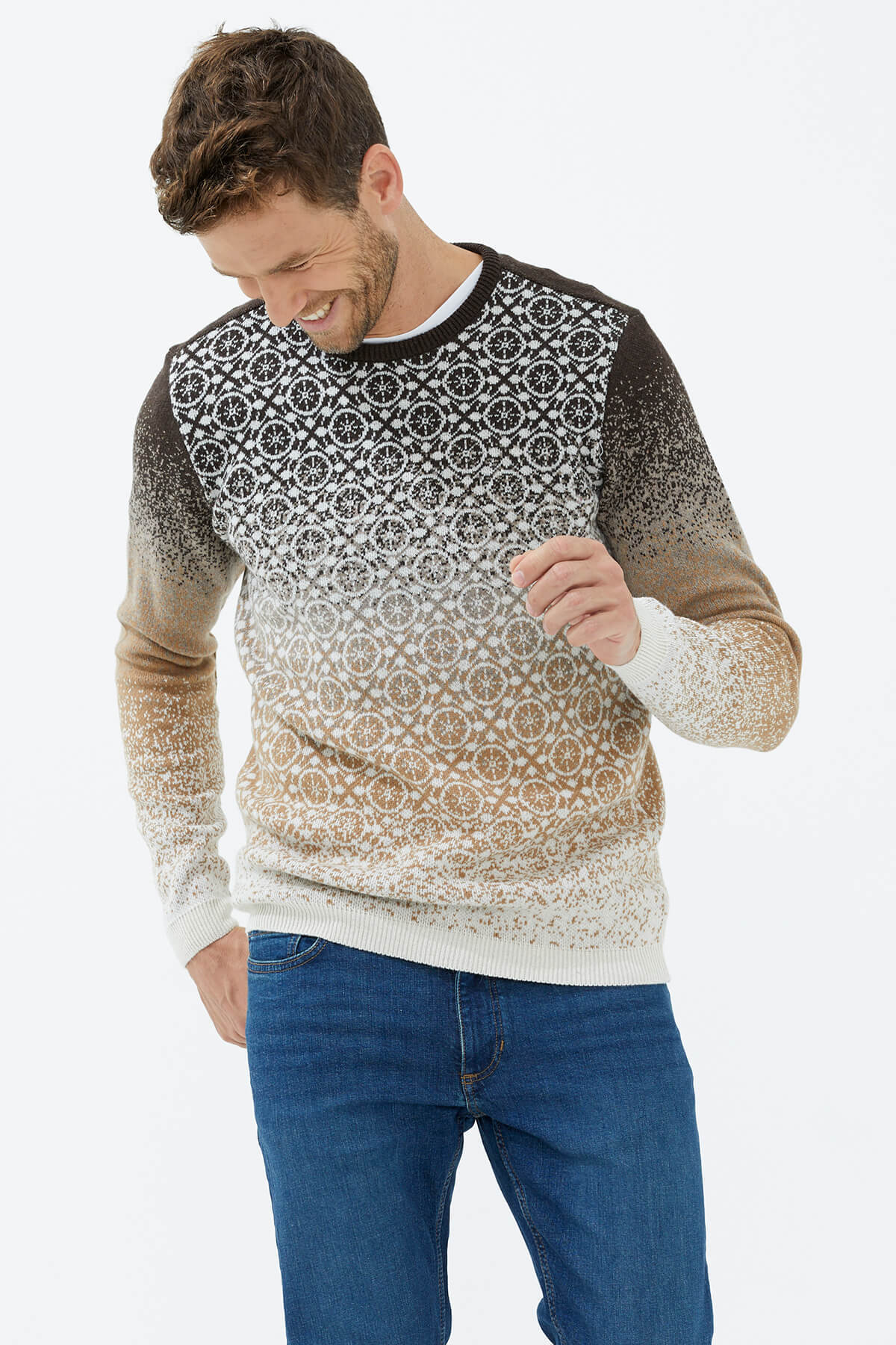 Sıfır Yaka Triko Kazak - Kemik (3) Sementa