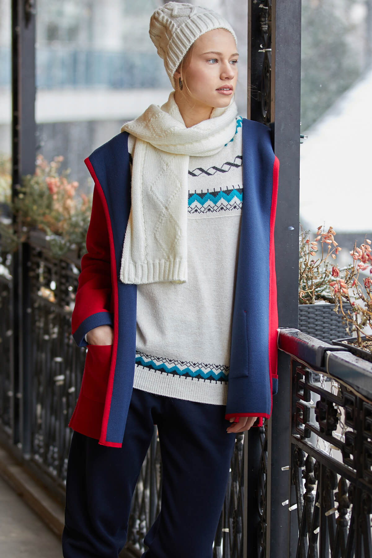 Sıfır Yaka Triko Kazak - Kemik (1) Sementa