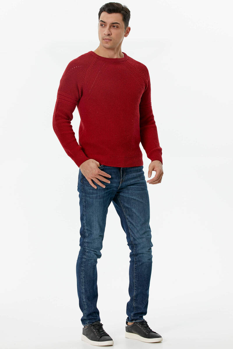 Sıfır Yaka Triko Kazak - Kırmızı (2) Sementa