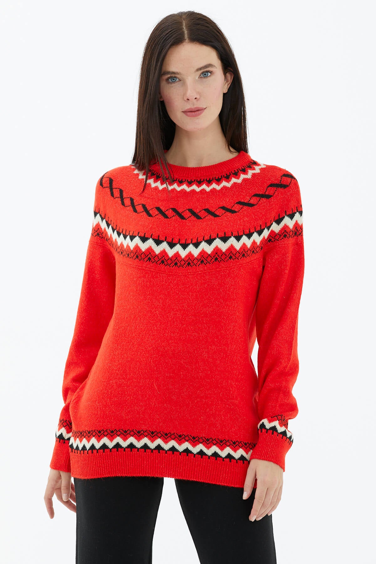 Sıfır Yaka Triko Kazak - Kırmızı (1) Sementa