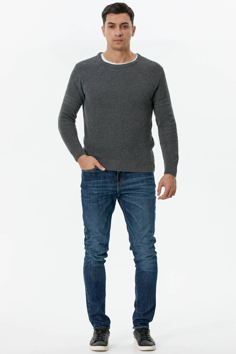 Sıfır Yaka Triko Kazak - Koyu Gri (2) Sementa