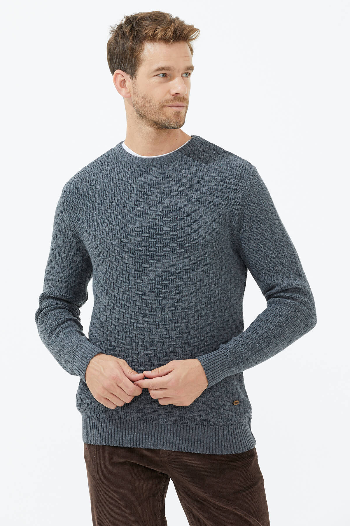 Sıfır Yaka Triko Kazak - Koyu Gri (1) Sementa