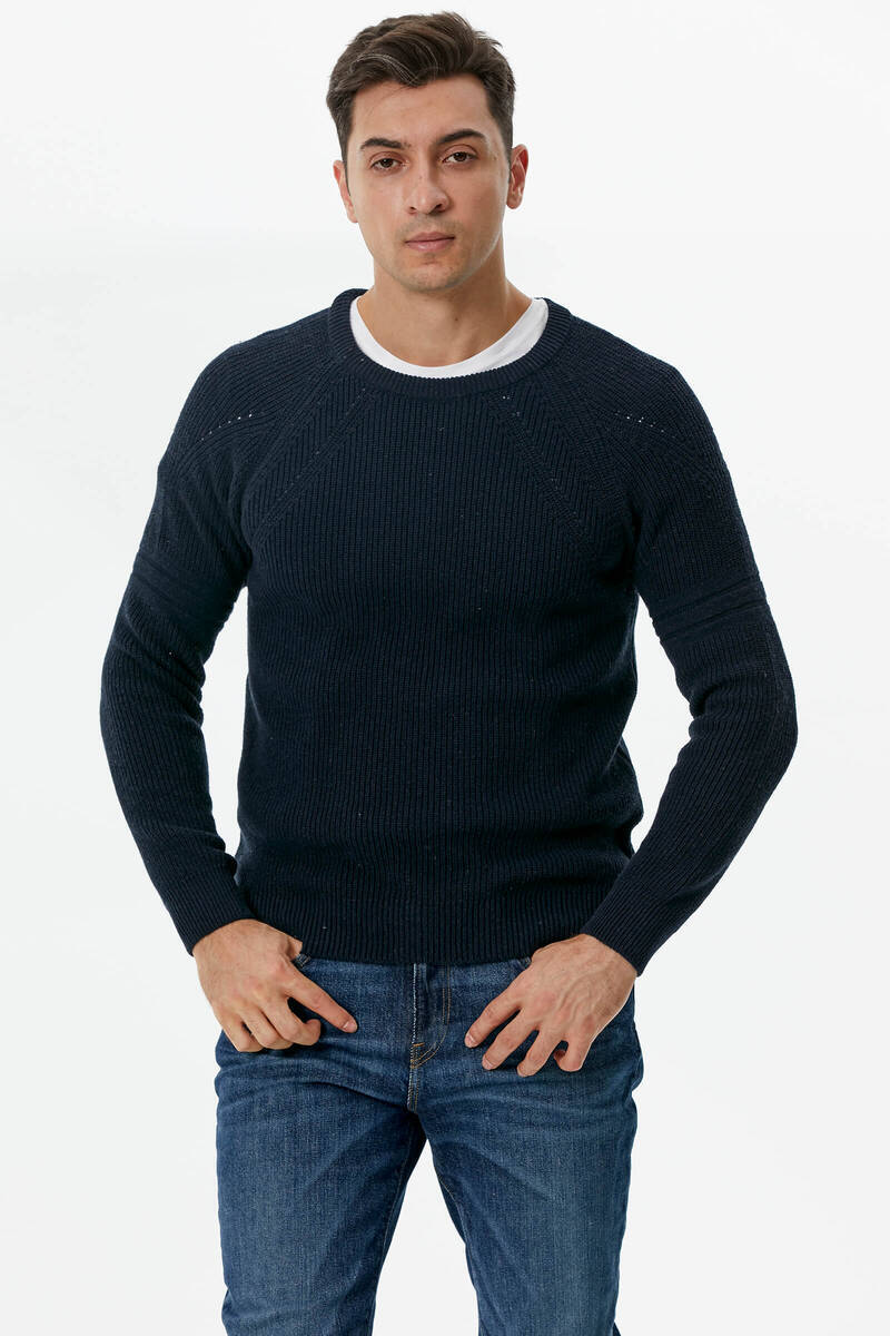 Sıfır Yaka Triko Kazak - Lacivert (2) Sementa