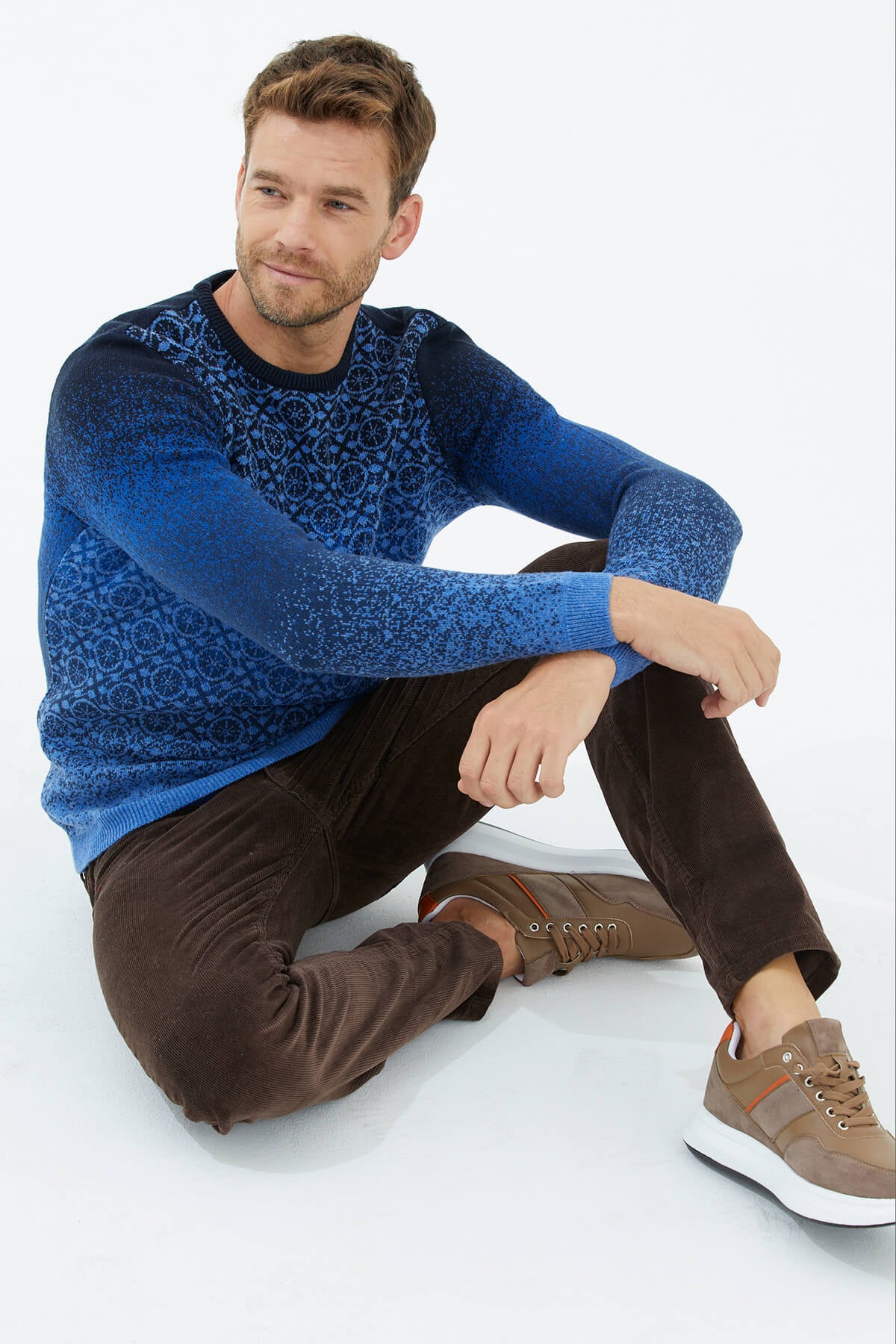 Sıfır Yaka Triko Kazak - Mavi (1) Sementa