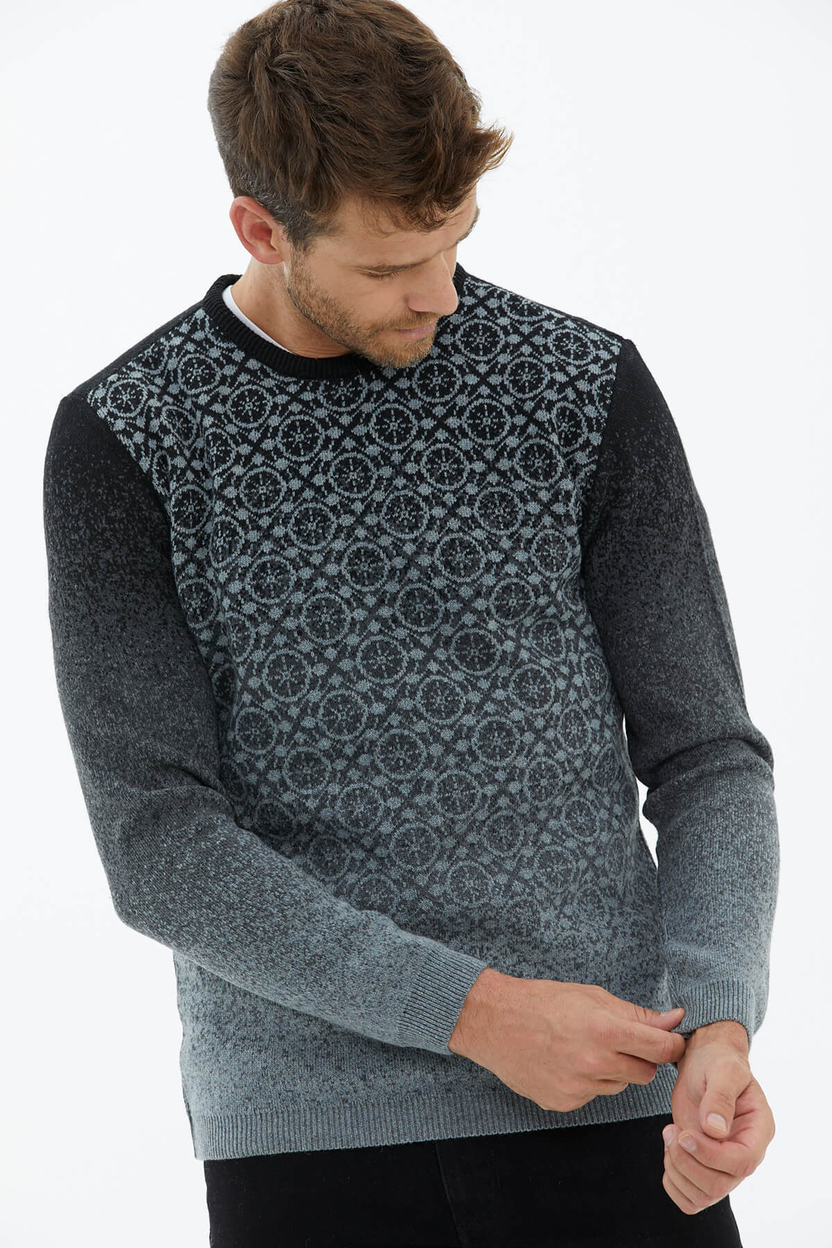 Sıfır Yaka Triko Kazak - Orta Gri (2) Sementa