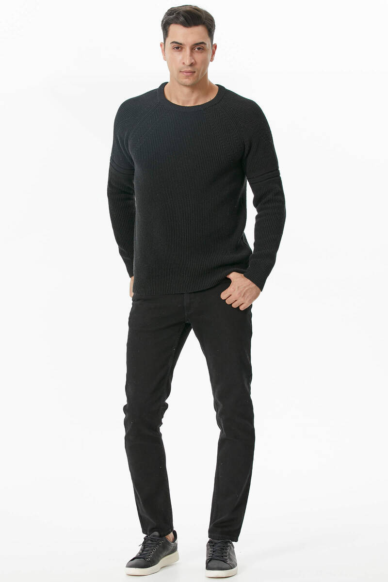 Sıfır Yaka Triko Kazak - Siyah (1) Sementa