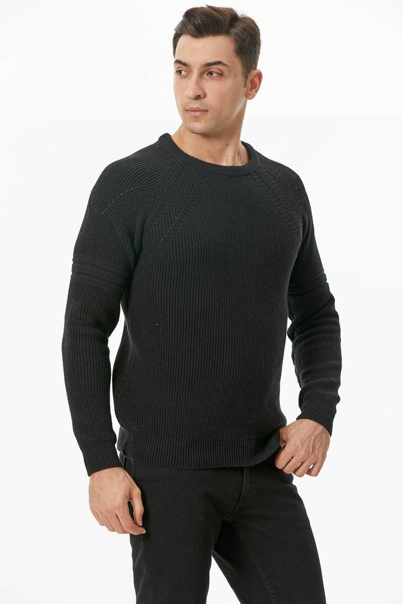 Sıfır Yaka Triko Kazak - Siyah (2) Sementa