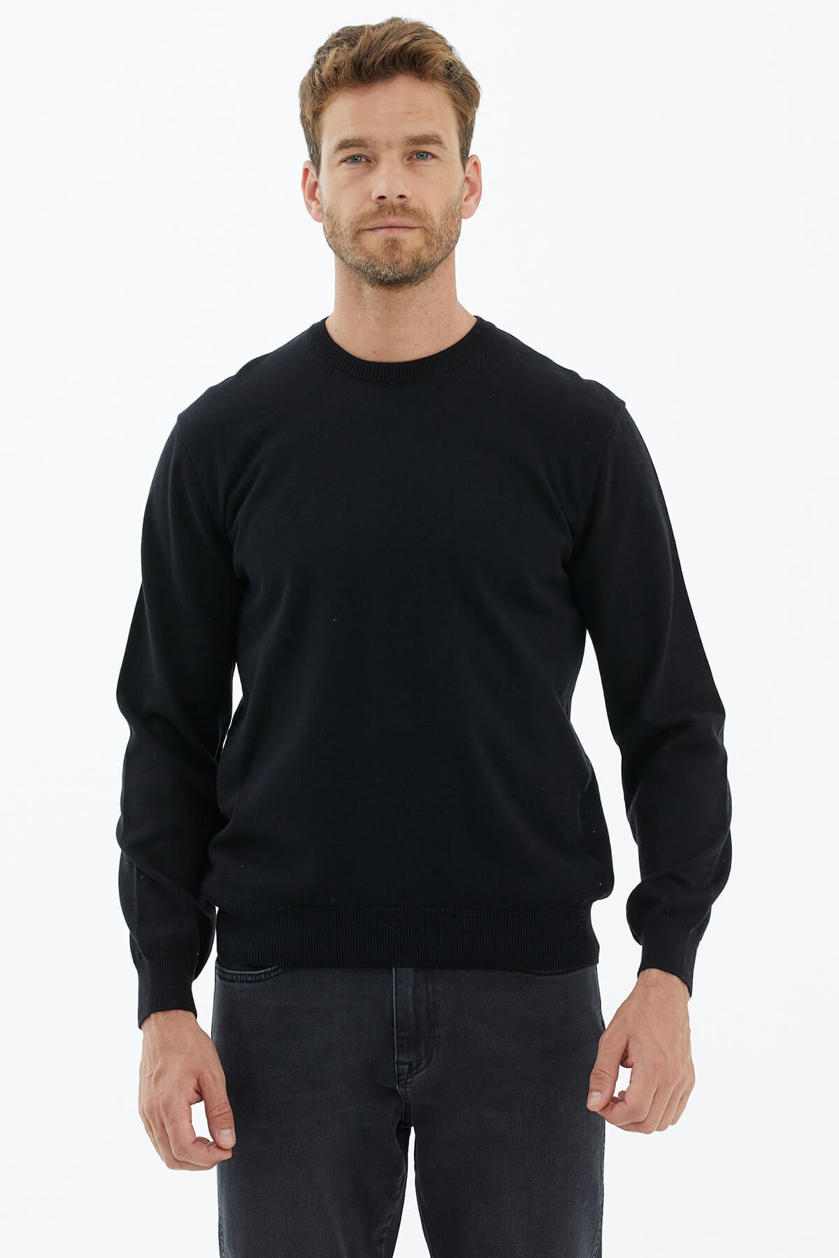 Sıfır Yaka Triko Kazak - Siyah (3) Sementa