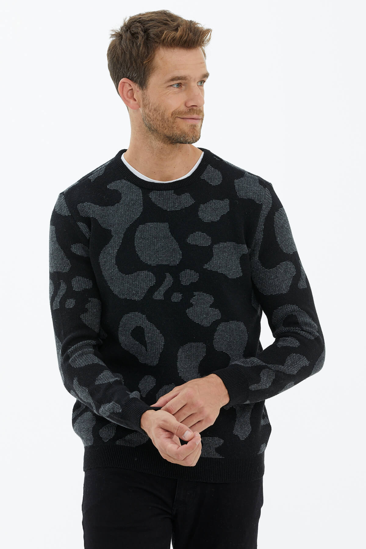 Sıfır Yaka Triko Kazak - Siyah (3) Sementa