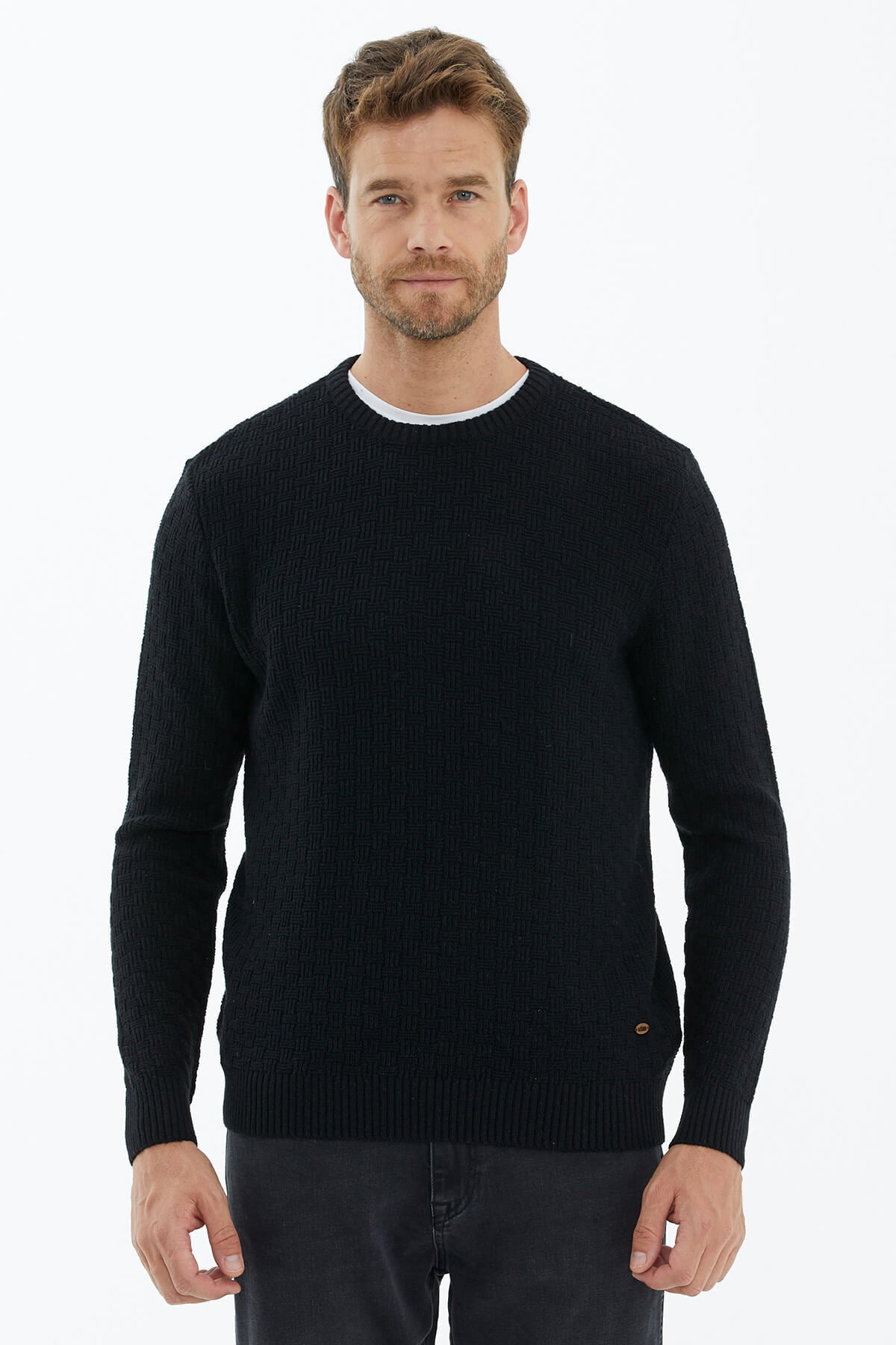 Sıfır Yaka Triko Kazak - Siyah (2) Sementa