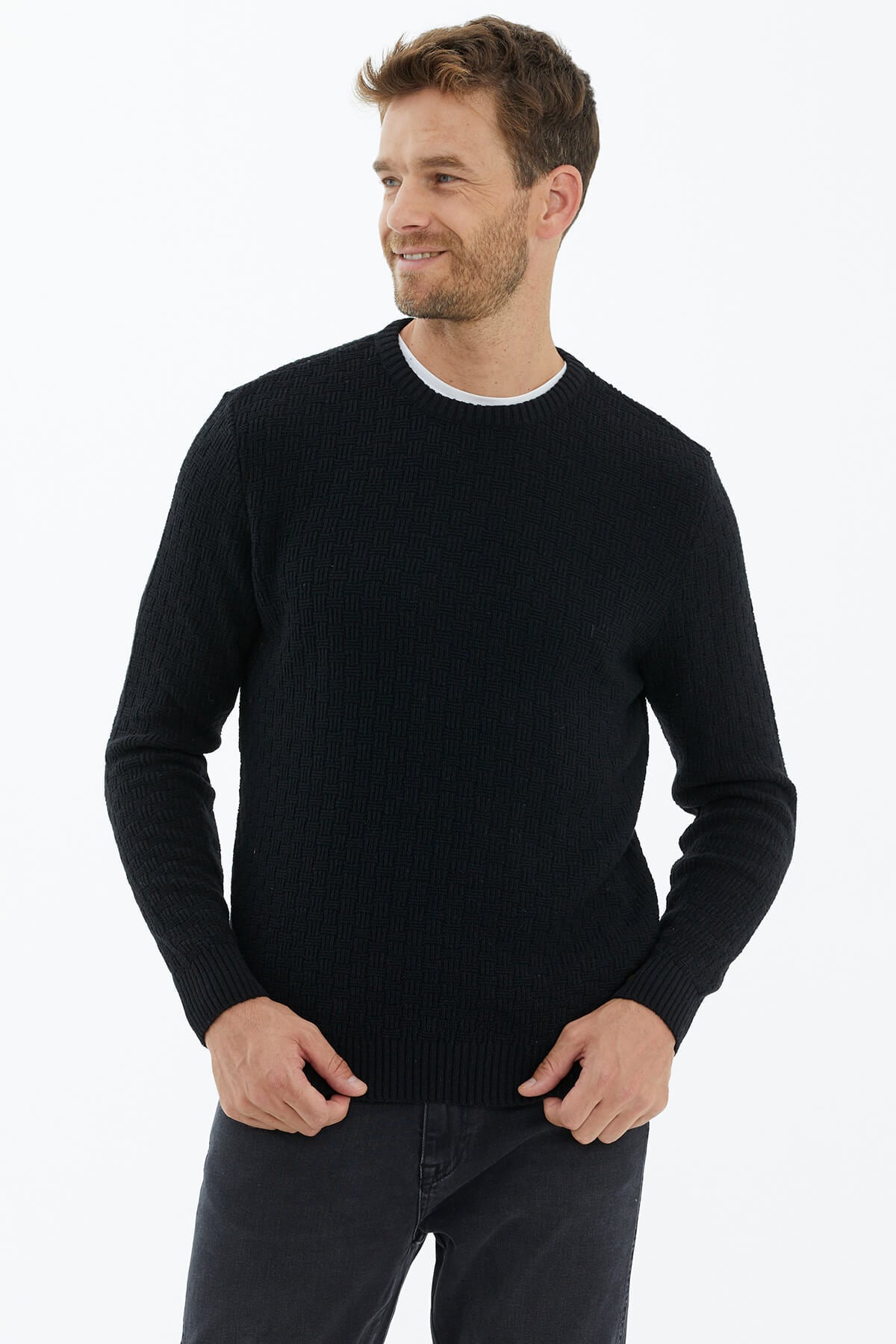 Sıfır Yaka Triko Kazak - Siyah (3) Sementa