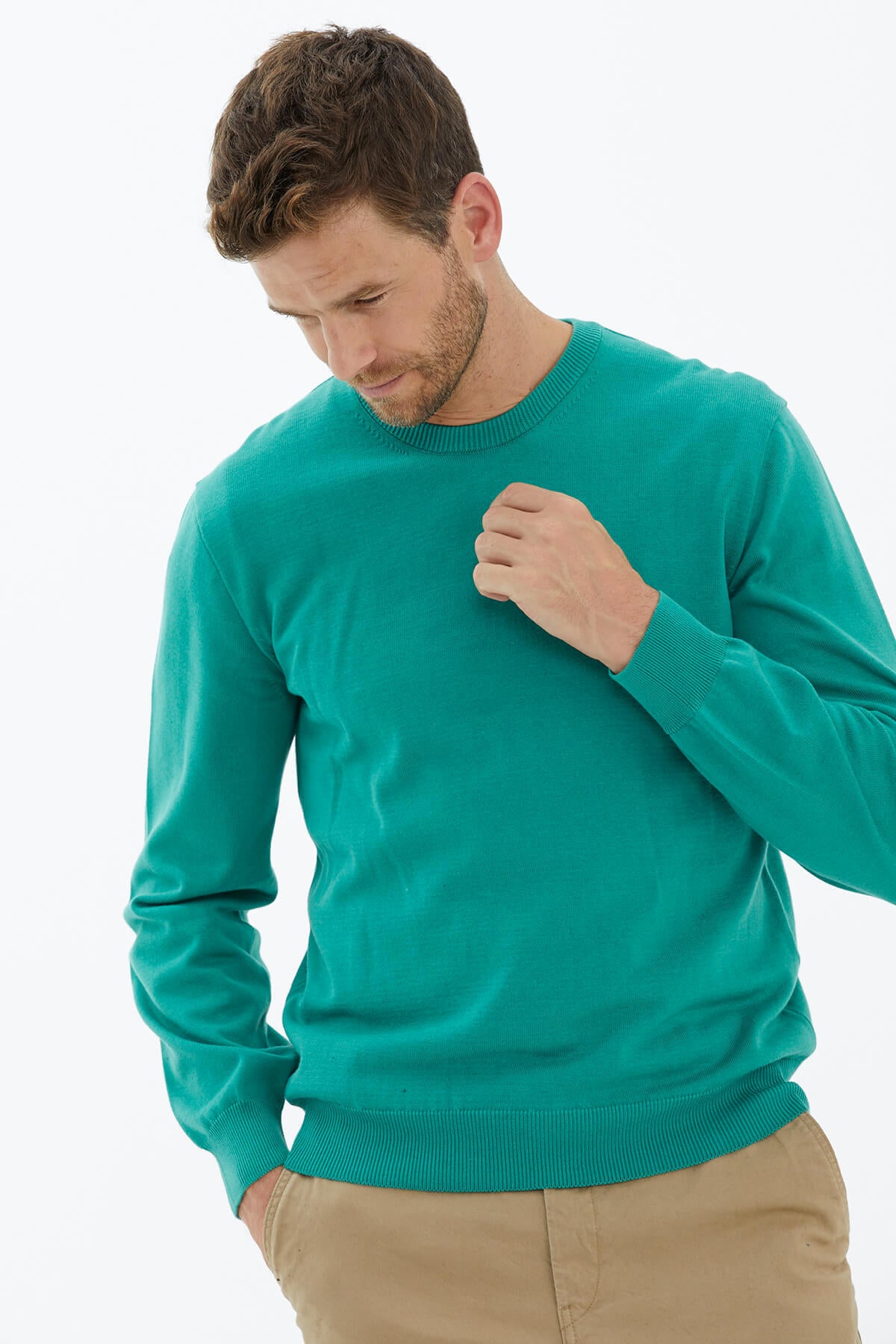 Sıfır Yaka Triko Kazak - Yeşil (2) Sementa