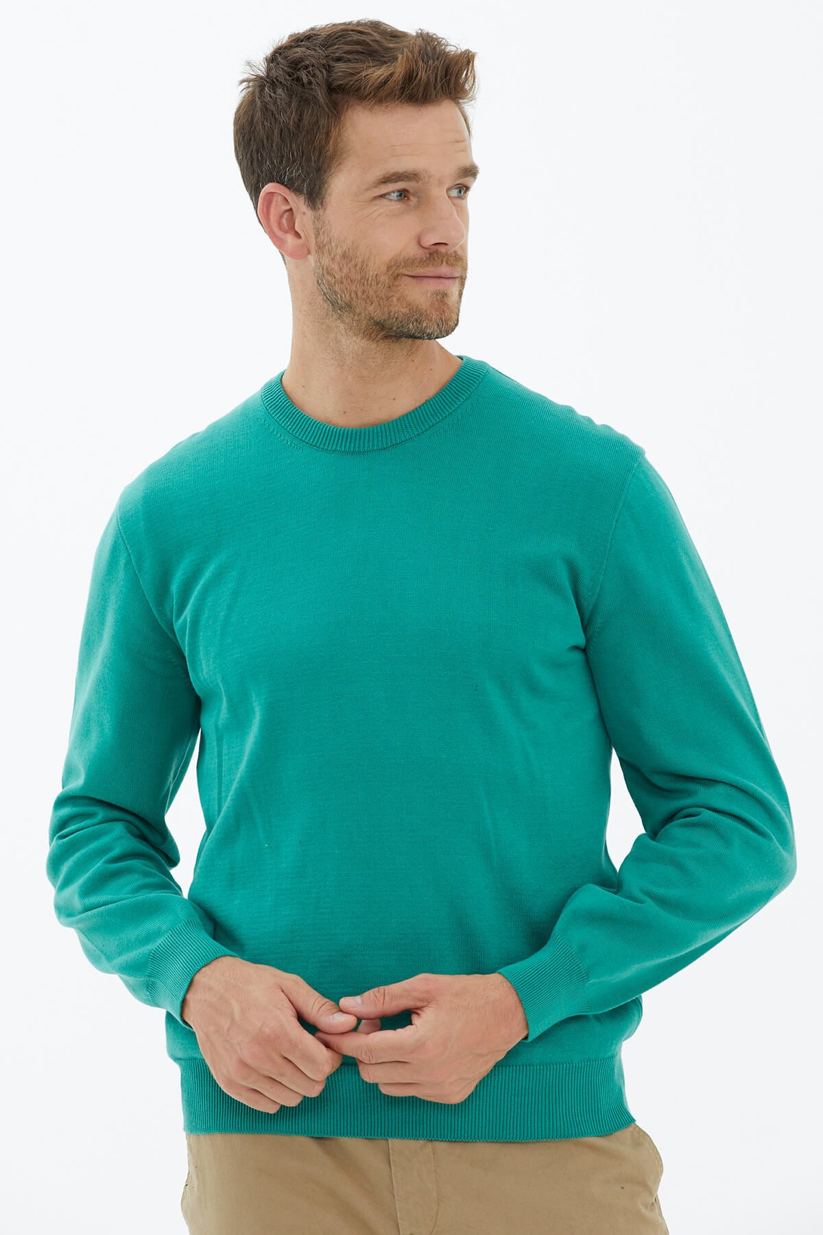 Sıfır Yaka Triko Kazak - Yeşil (3) Sementa