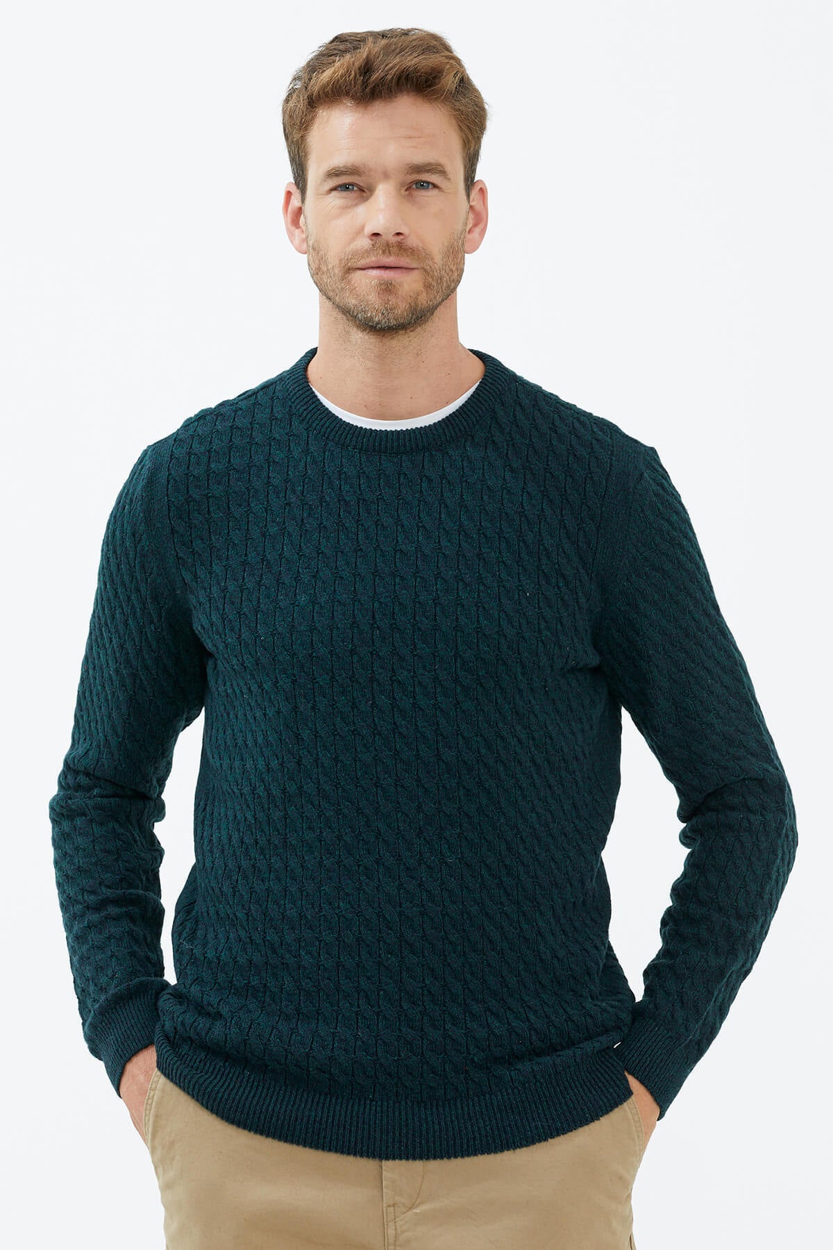 Sıfır Yaka Triko Kazak - Yeşil (1) Sementa