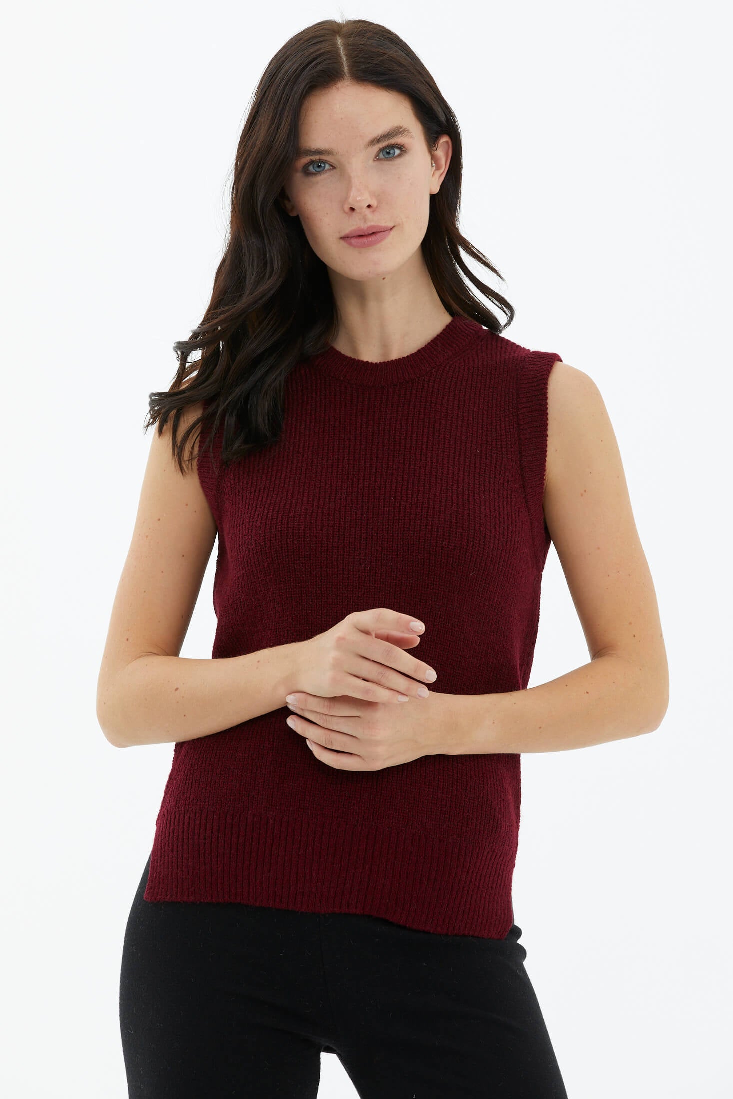 Sıfır Yaka Triko Süveter - Bordo (1) Sementa