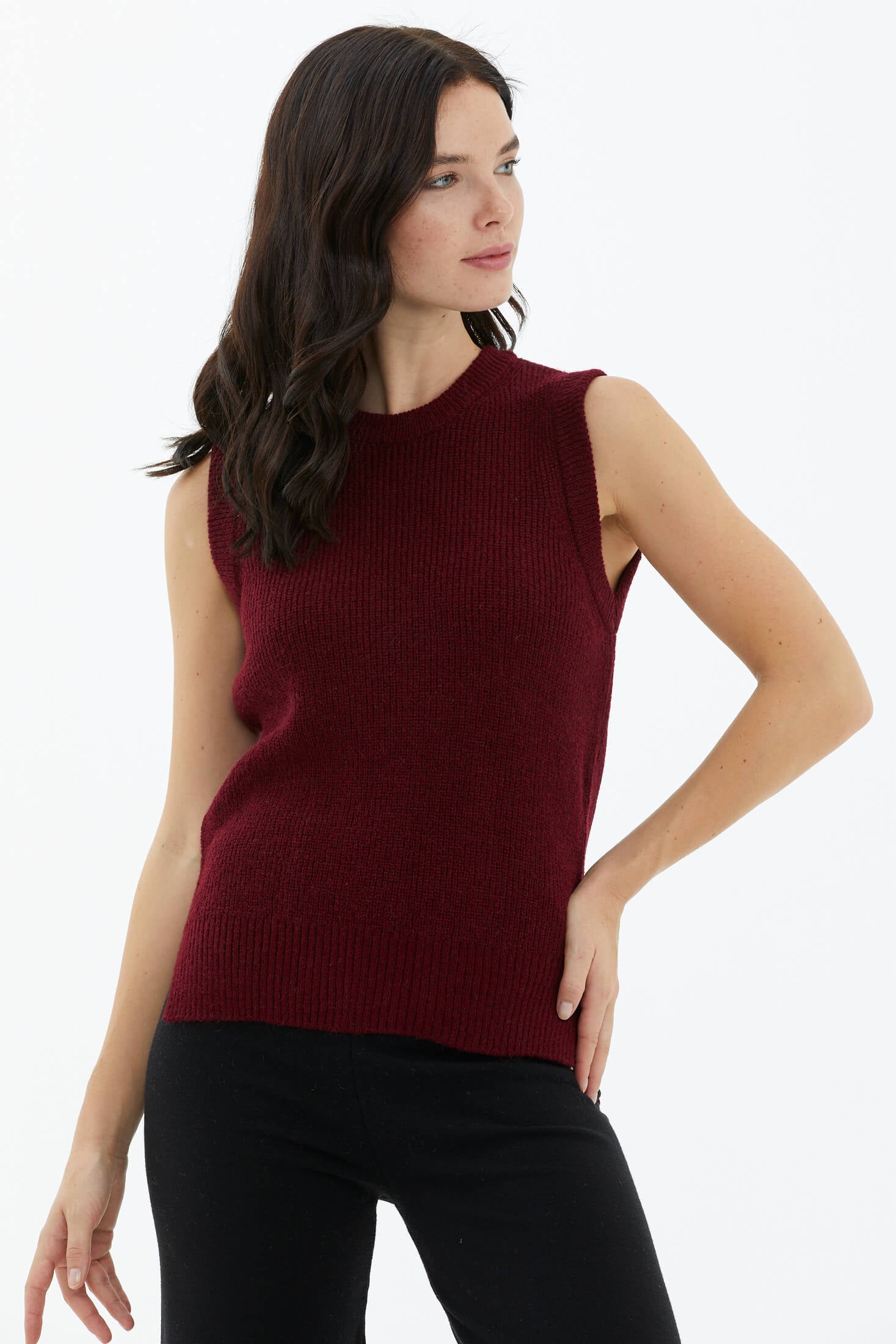 Sıfır Yaka Triko Süveter - Bordo (2) Sementa