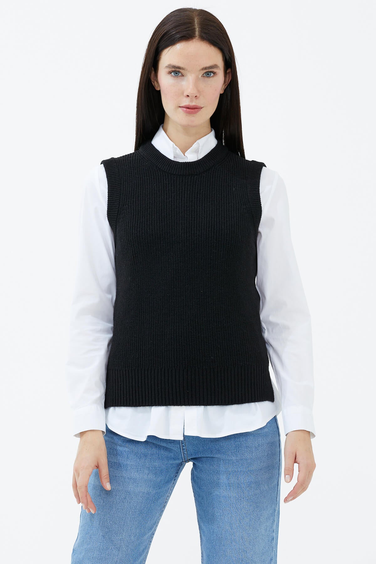 Sıfır Yaka Triko Süveter - Siyah (1) Sementa