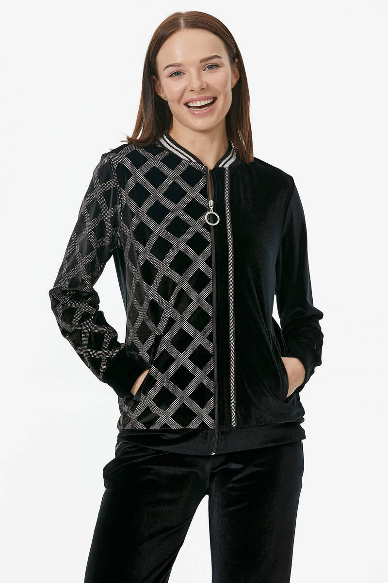 Sim Desenli Kadife Eşofman Takım - Siyah (3) Sementa