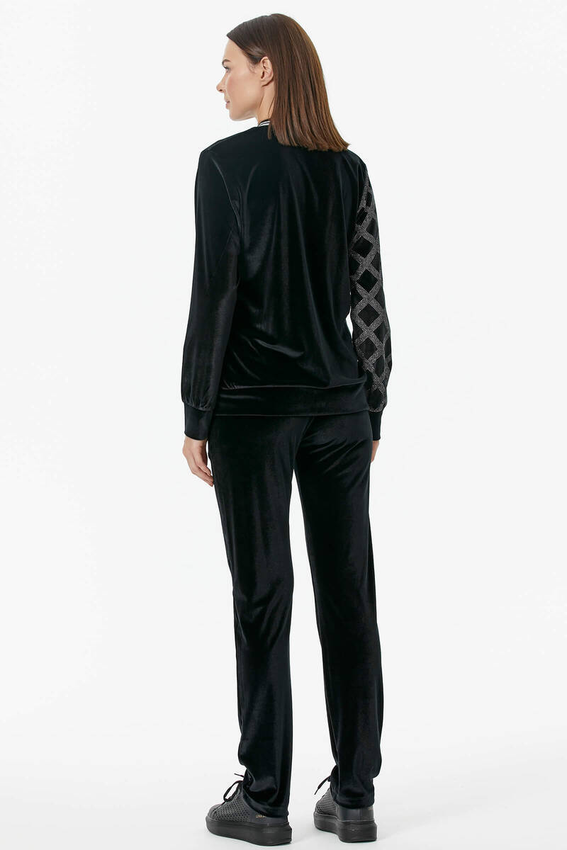 Sim Desenli Kadife Eşofman Takım - Siyah (5) Sementa