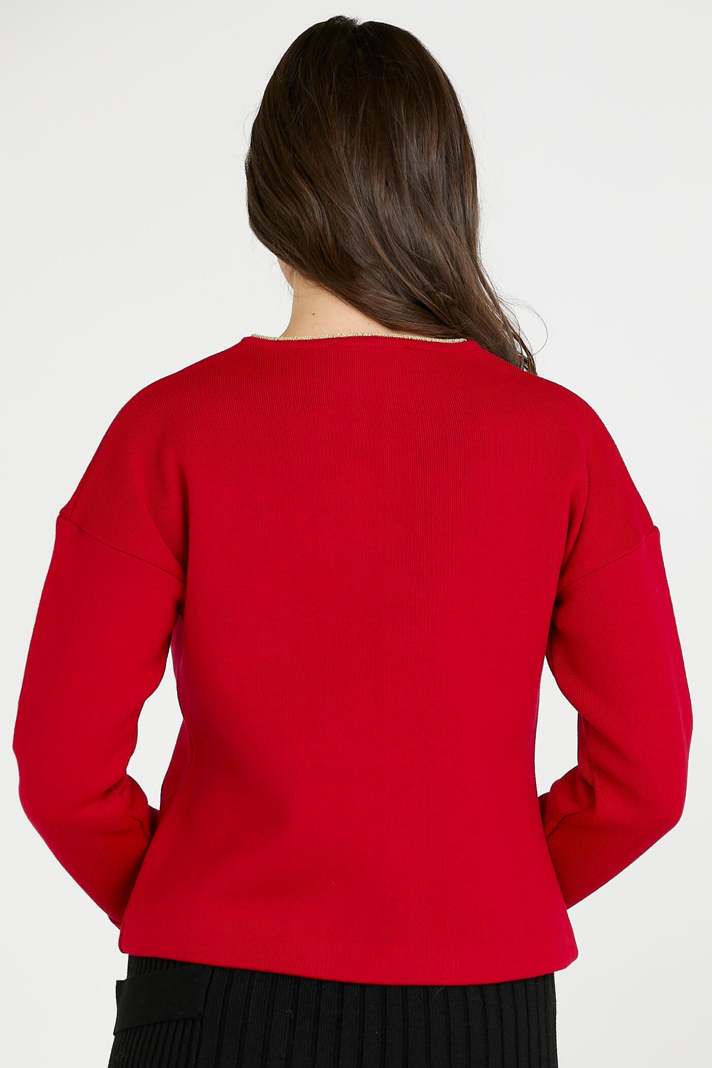 Sim Detaylı Kısa Triko Ceket - Kırmızı - Siyah (3) Sementa