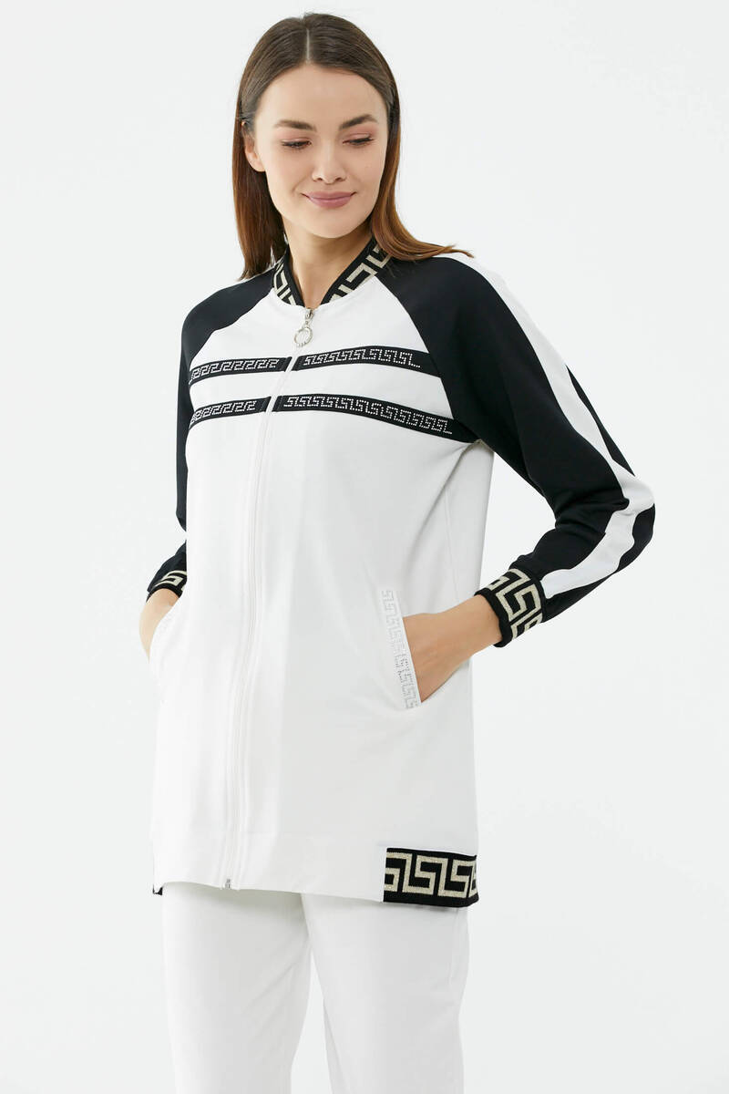 Sim Detaylı Taş Baskılı Eşofman Takım - Ekru (2) Sementa