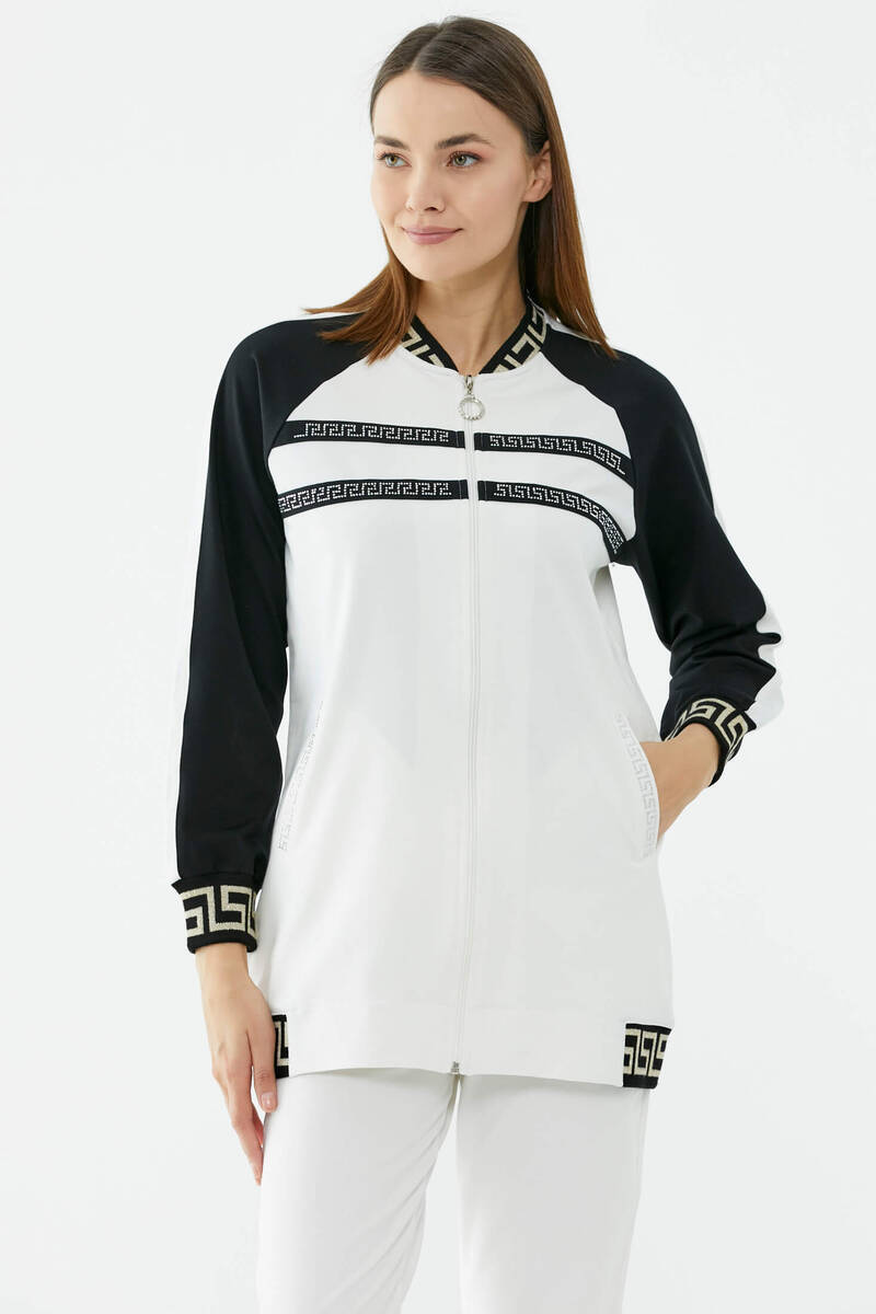 Sim Detaylı Taş Baskılı Eşofman Takım - Ekru (3) Sementa