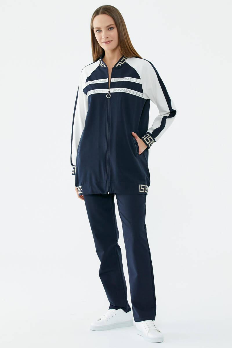 Sim Detaylı Taş Baskılı Eşofman Takım - Lacivert (4) Sementa
