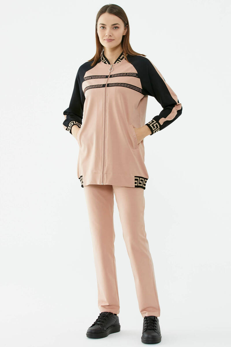 Sim Detaylı Taş Baskılı Eşofman Takım - Pudra (1) Sementa