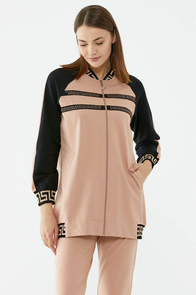 Sim Detaylı Taş Baskılı Eşofman Takım - Pudra (2) Sementa