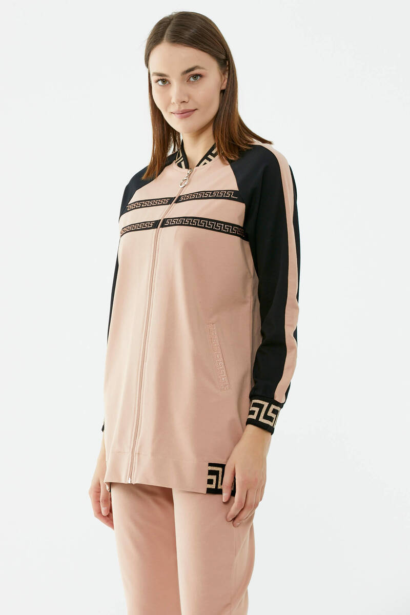 Sim Detaylı Taş Baskılı Eşofman Takım - Pudra (3) Sementa