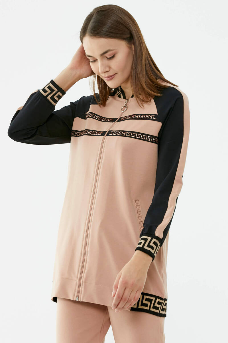 Sim Detaylı Taş Baskılı Eşofman Takım - Pudra (4) Sementa