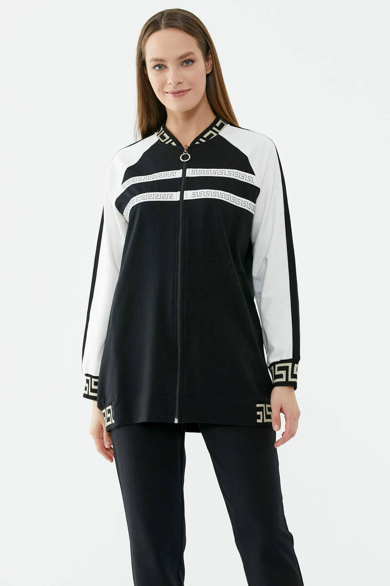 Sim Detaylı Taş Baskılı Eşofman Takım - Siyah (2) Sementa