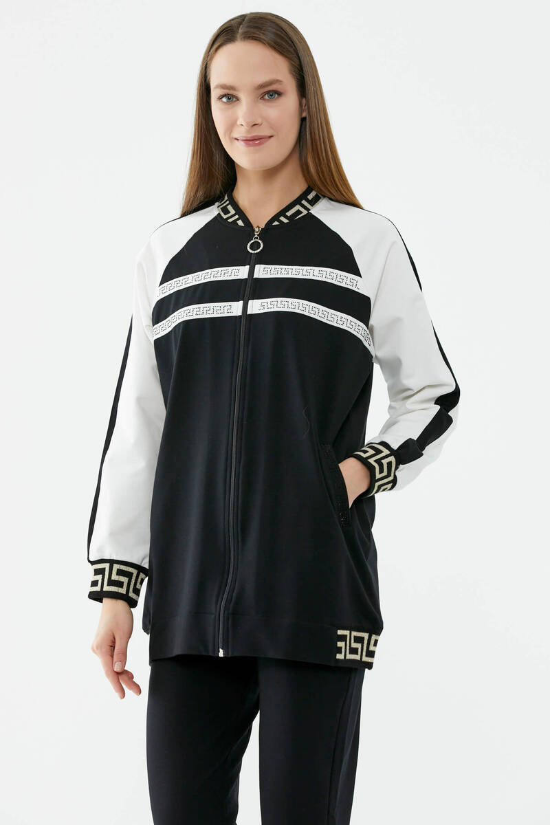 Sim Detaylı Taş Baskılı Eşofman Takım - Siyah (4) Sementa