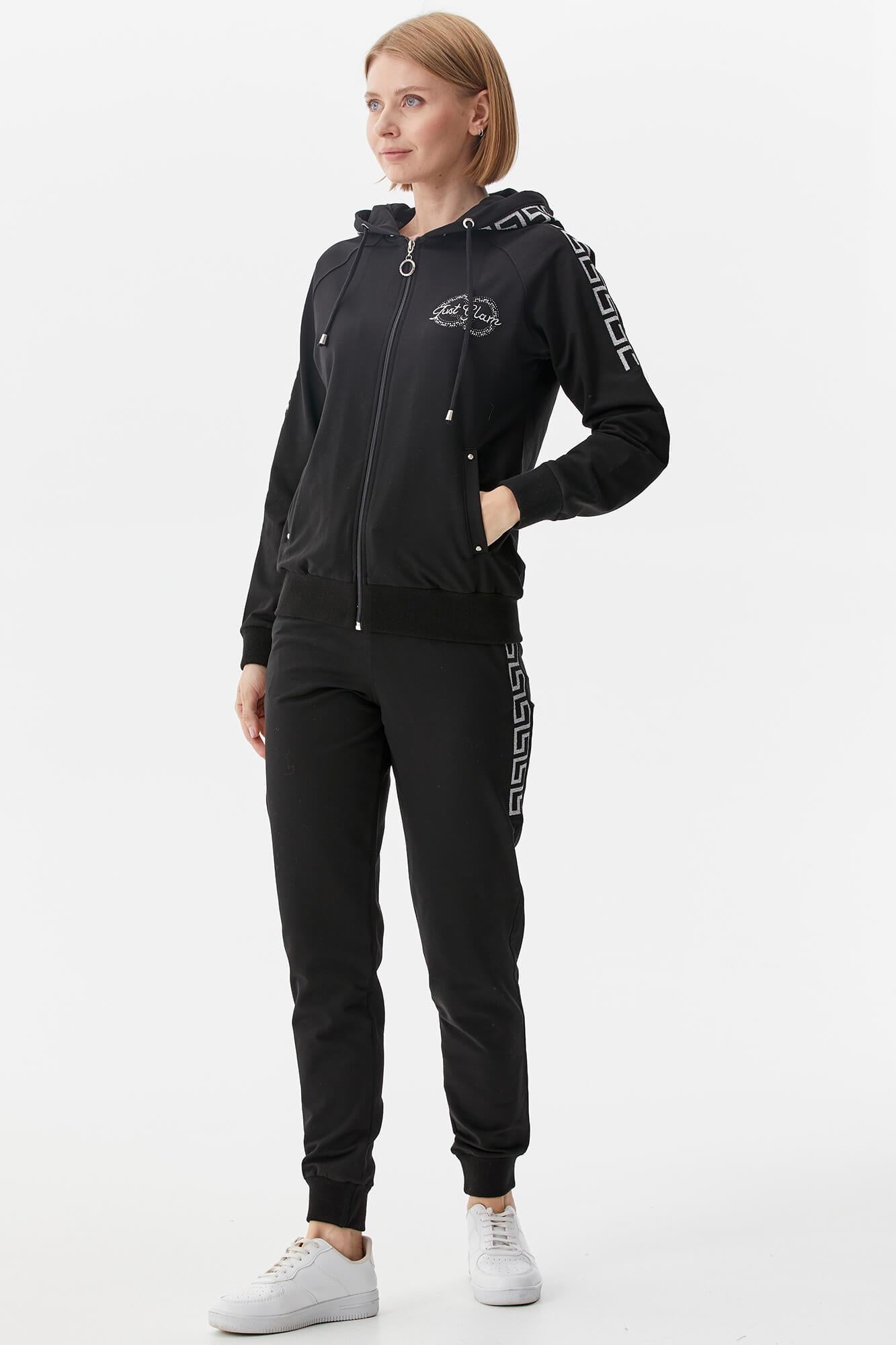 Sim Örgü Detaylı Kapüşonlu Eşofman Takım - Siyah (2) Sementa