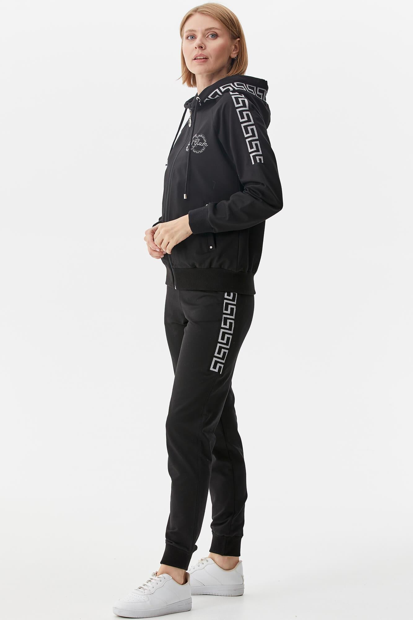 Sim Örgü Detaylı Kapüşonlu Eşofman Takım - Siyah (3) Sementa