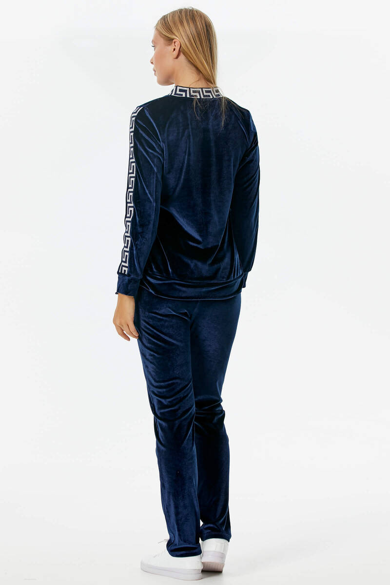 Sim Örme Detaylı Kadife Eşofman Takım - Lacivert (5) Sementa
