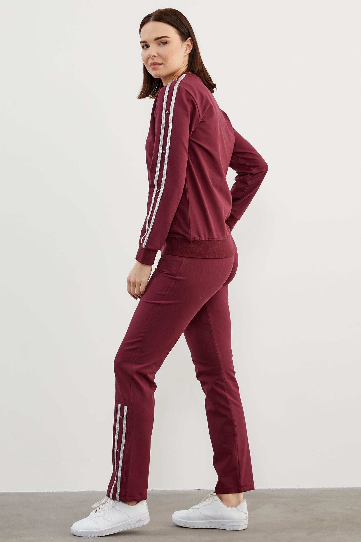 Sim Şerit Detaylı Eşofman Takım - Bordo (5) Sementa