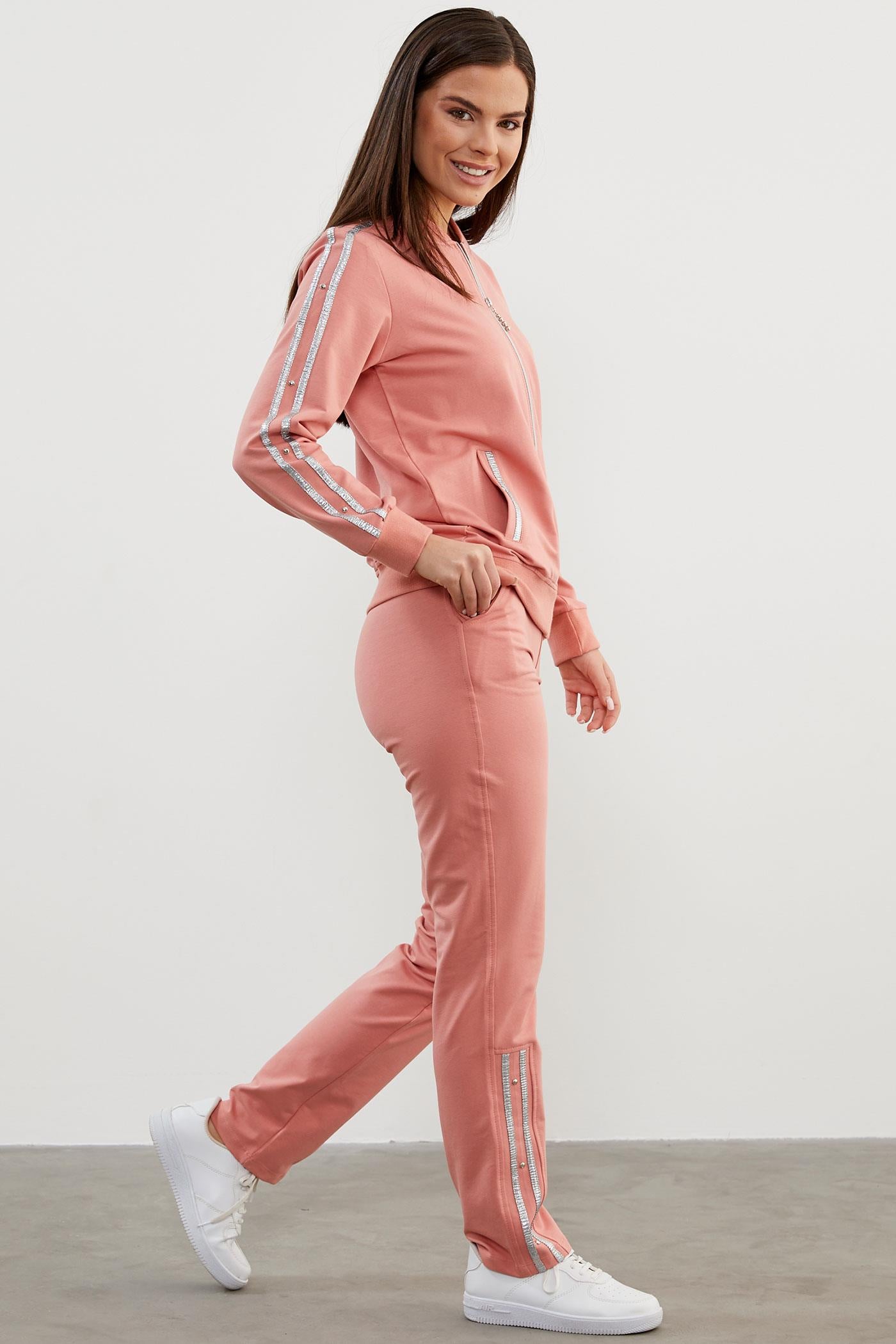 Sim Şerit Detaylı Eşofman Takım - Pembe (4) Sementa