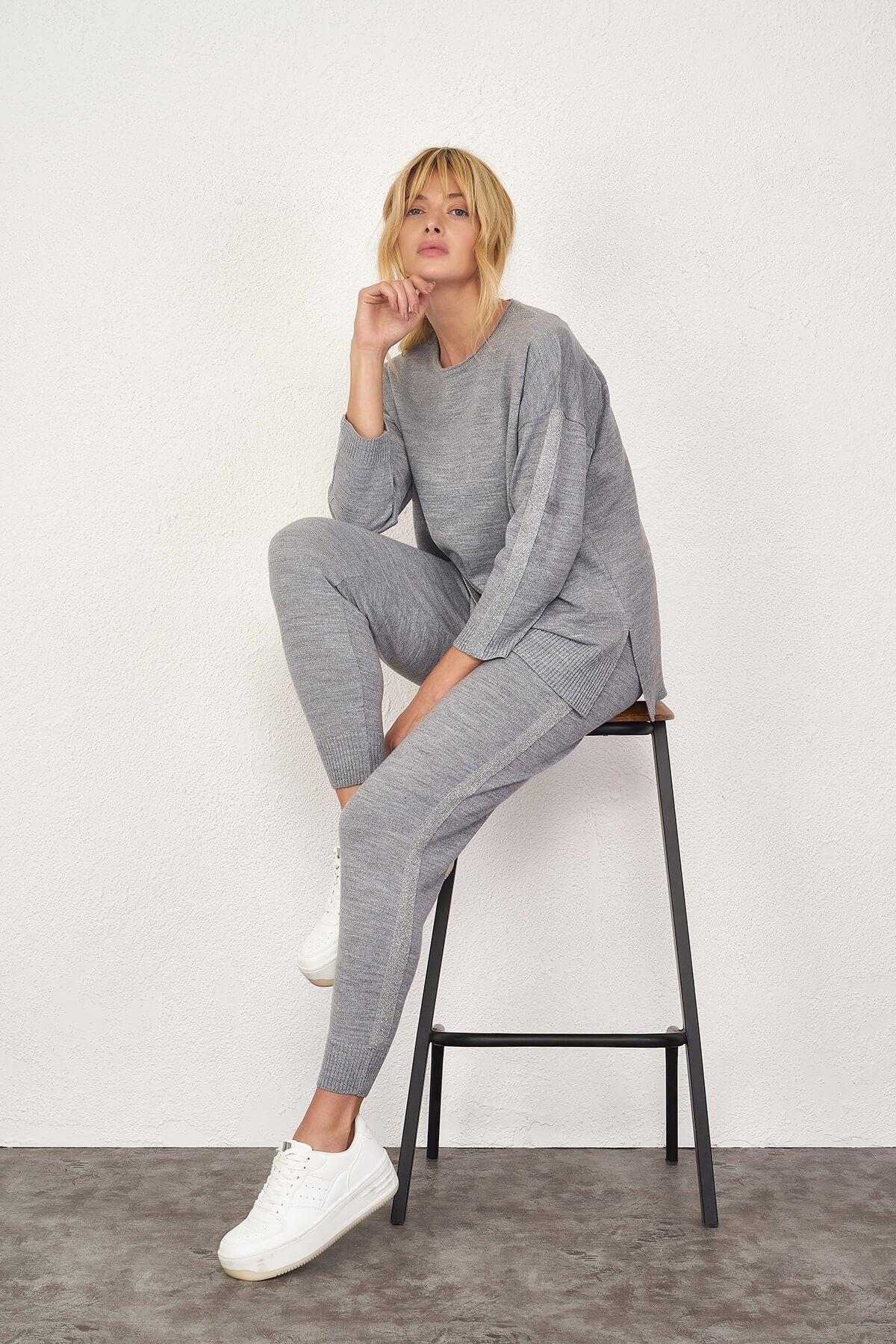 Simli Triko Takım - Açık Gri (1) Sementa