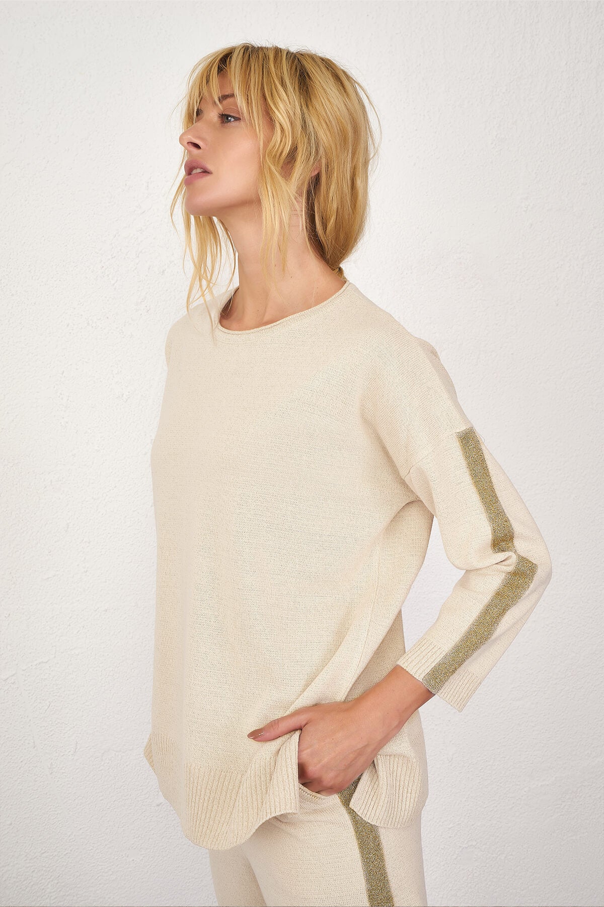 Simli Triko Takım - Krem (2) Sementa