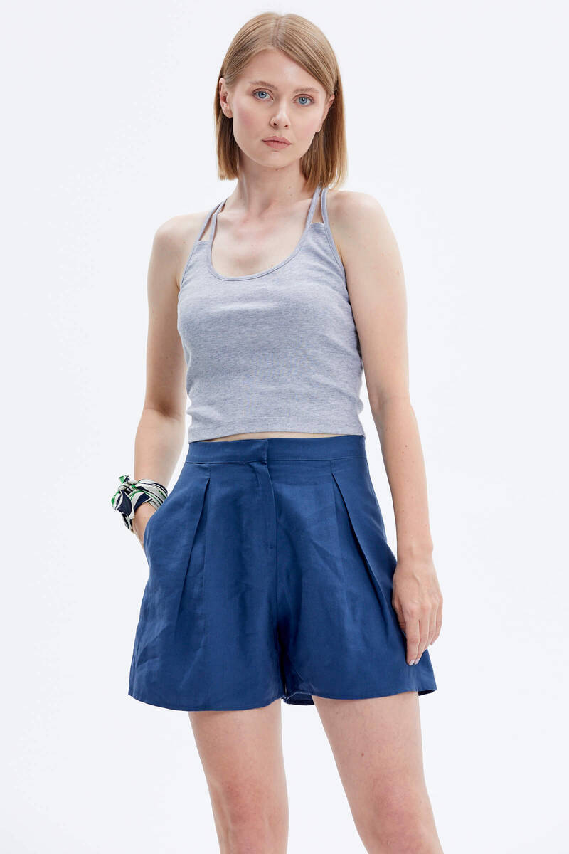 Sırt Detaylı Crop Tshirt - Gri (2) Sementa