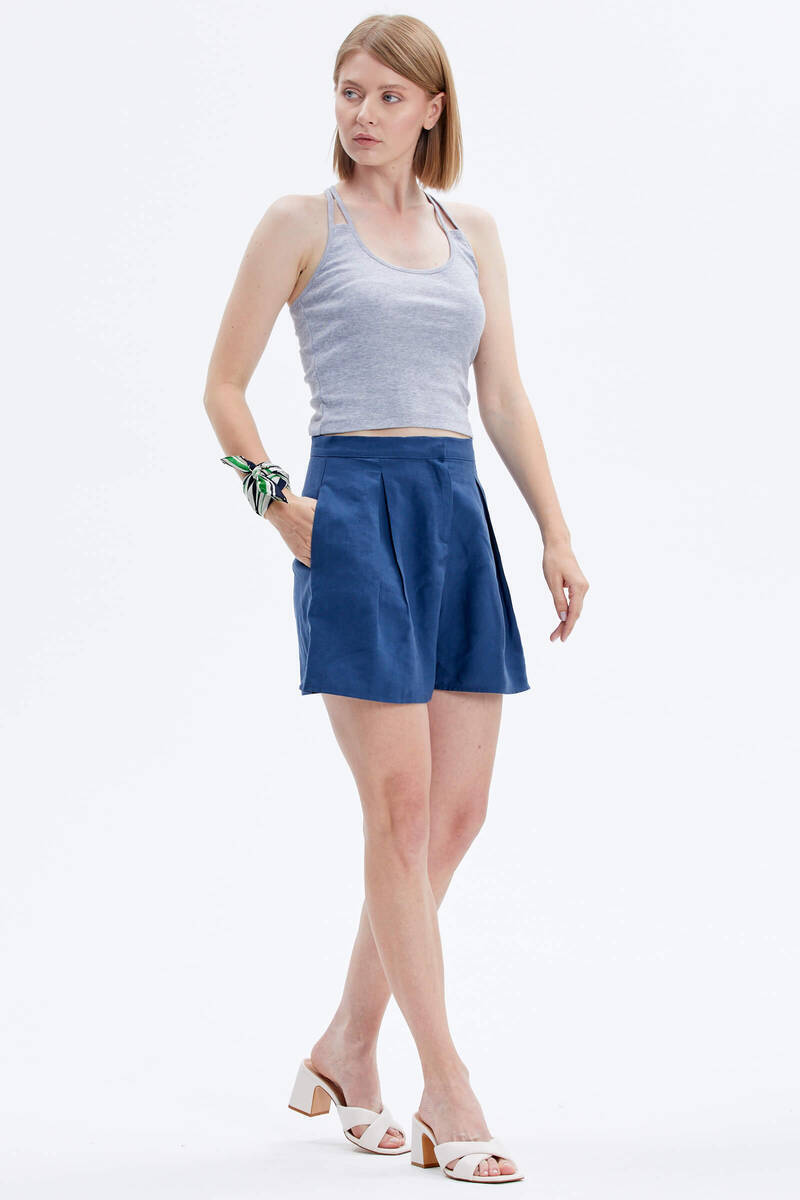 Sırt Detaylı Crop Tshirt - Gri (3) Sementa