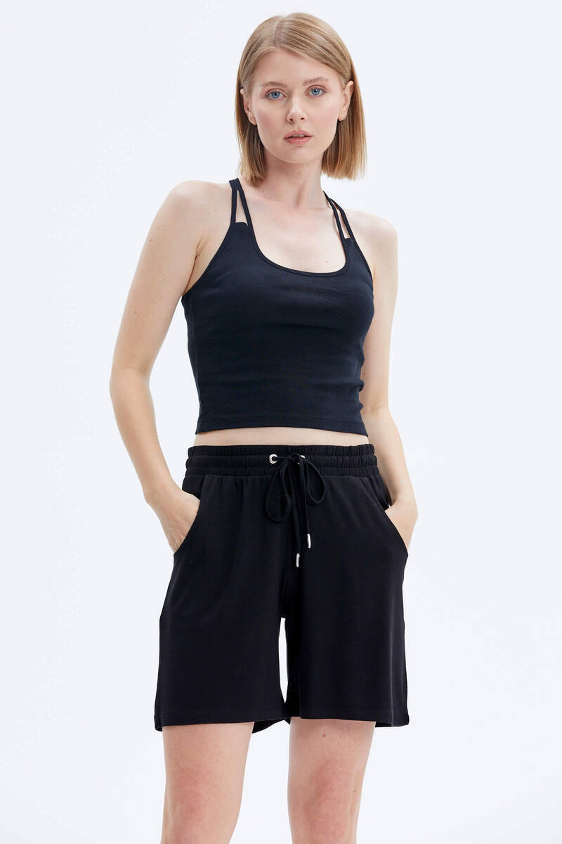 Sırt Detaylı Crop Tshirt - Siyah (1) Sementa