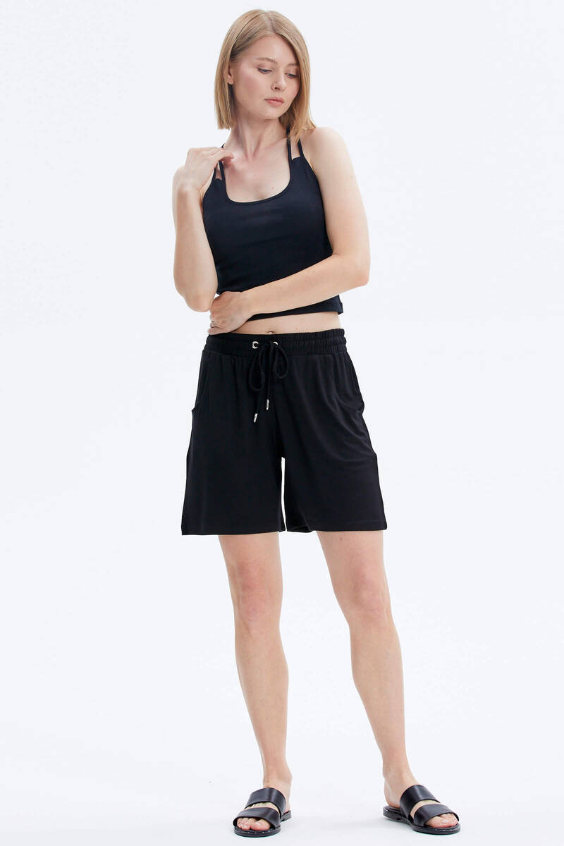 Sırt Detaylı Crop Tshirt - Siyah (2) Sementa