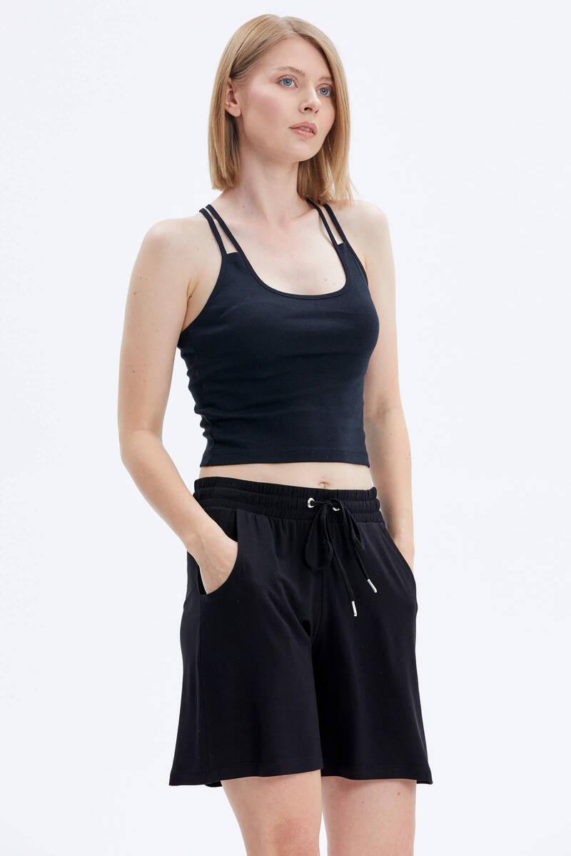 Sırt Detaylı Crop Tshirt - Siyah (4) Sementa