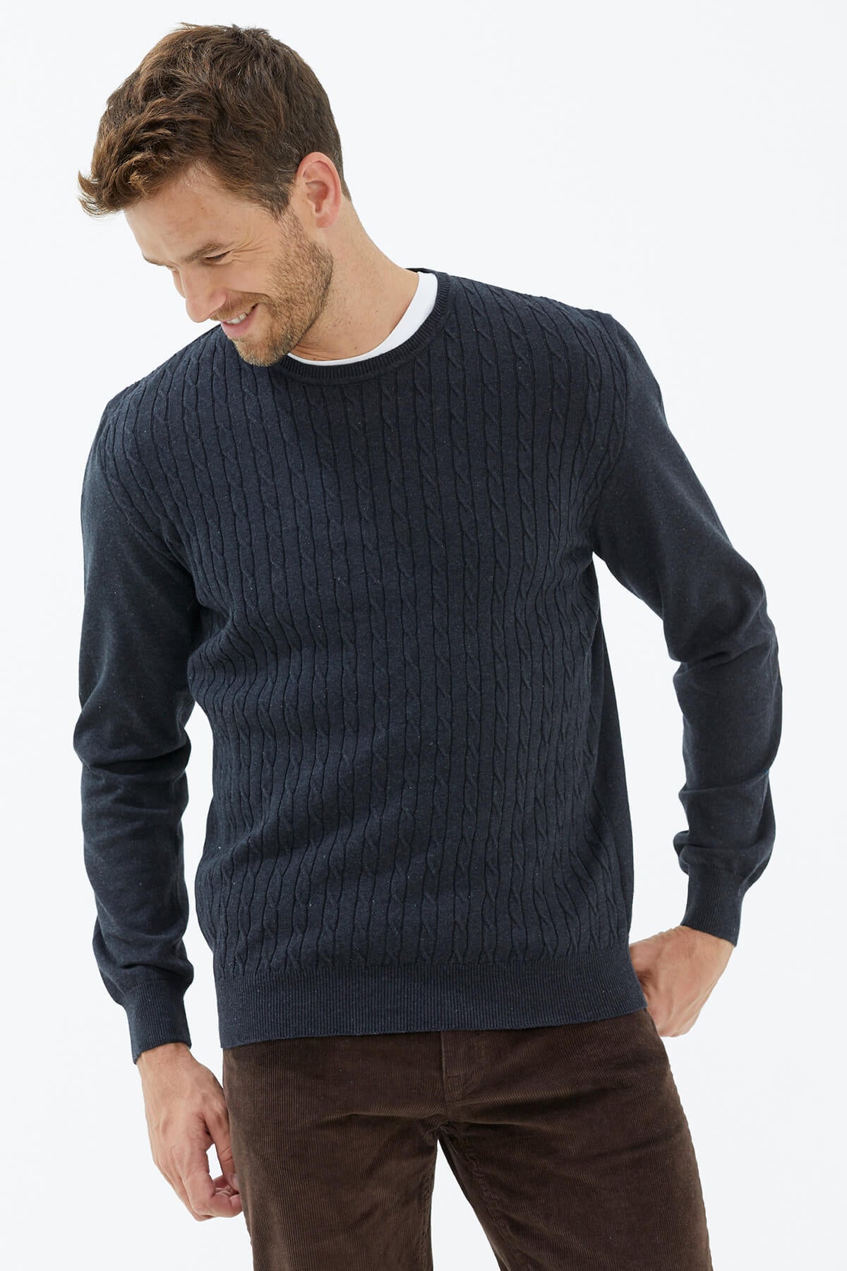 Süet Garnili Saç Örgülü Triko Kazak - Antrasit (1) Sementa