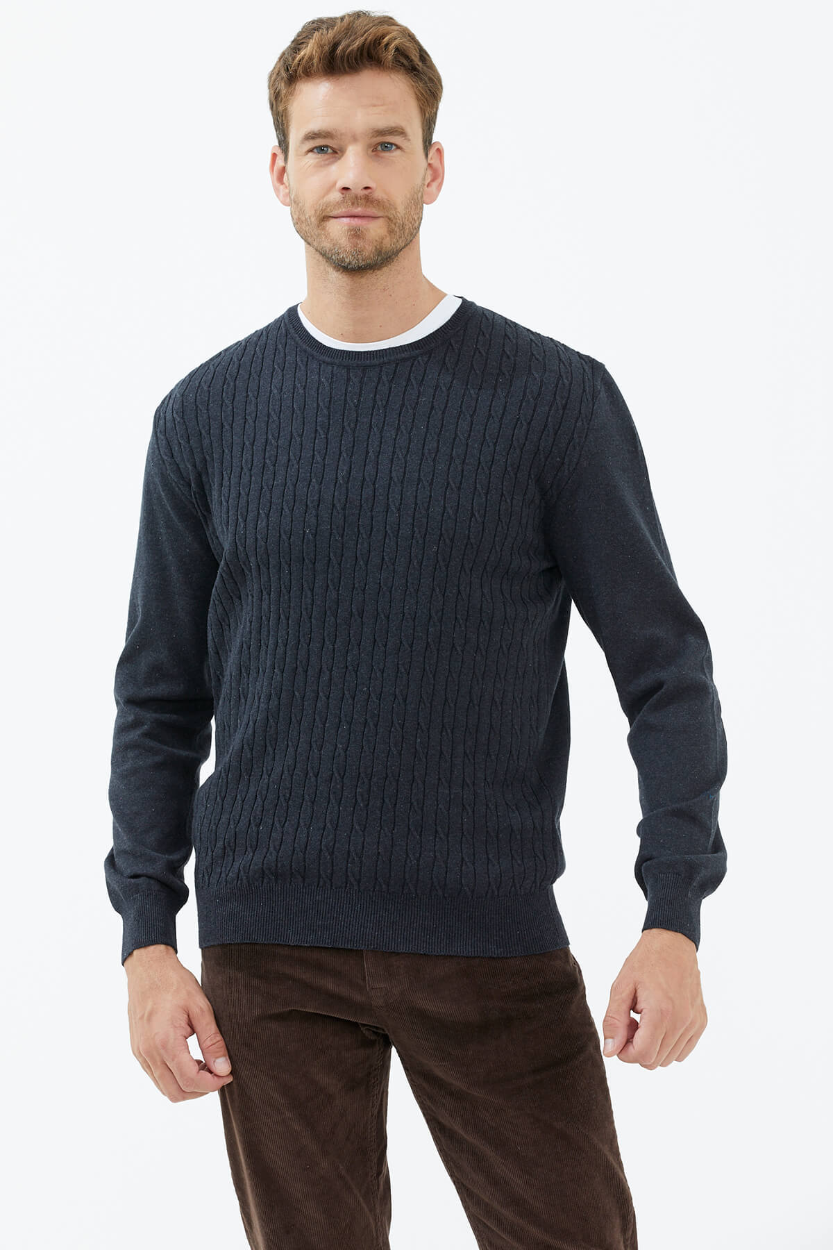 Süet Garnili Saç Örgülü Triko Kazak - Antrasit (2) Sementa