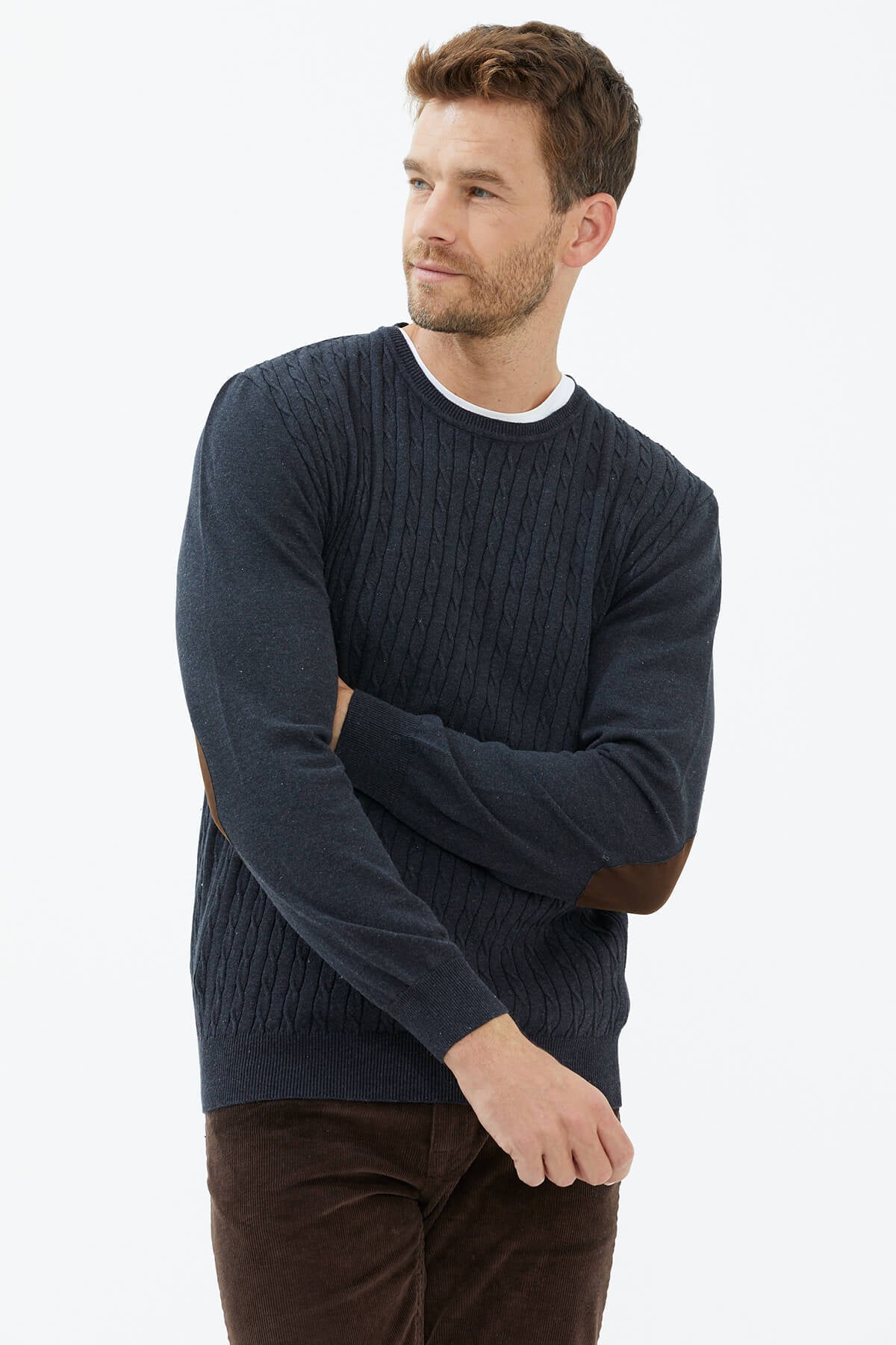 Süet Garnili Saç Örgülü Triko Kazak - Antrasit (3) Sementa