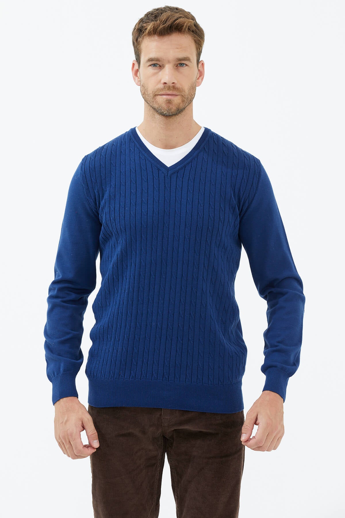 Süet Garnili Saç Örgülü Triko Kazak - Lacivert (2) Sementa